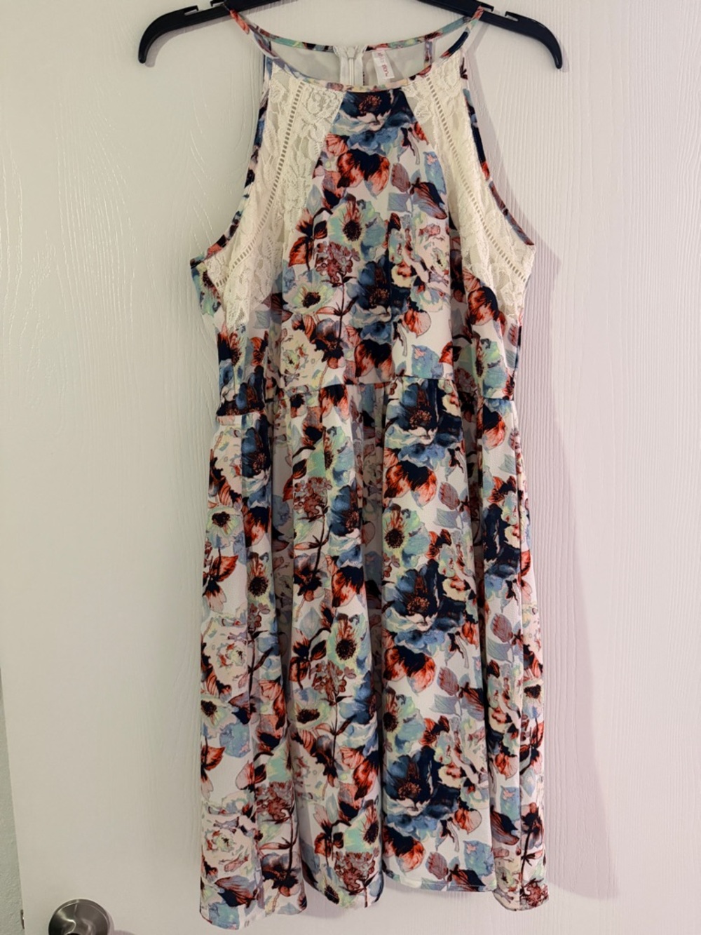 Xhilaration Floral Trim Lace Dress in White with Multicolor Accents